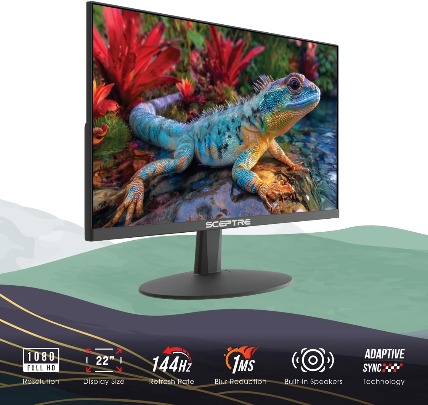 Sceptre New 22-Inch Gaming Monitor, FHD 1080p, Up to 144Hz, HDMI, DisplayPort, Built-in Speakers, Machine Black (E225W-FW144 Series, 2026)