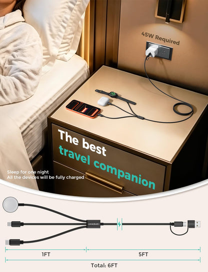 2026 Travel Essentials for Apple Watch Charger,Cruise Vacation Camping Essentials,iPhone Charger,Multi Charging Cable,3 in 2 Charging Docks for iWatch Series 11-2/Ultra,iPhone 17-12,Car