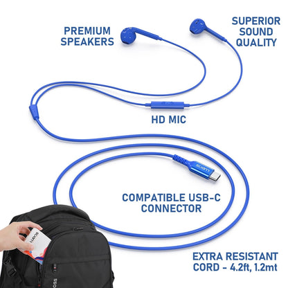 LUDOS Zenith USB C Headphones for iPhone 17 16 15 Pro Max Plus Air iPad Pro Air, 5 Years Warranty, USB-C Earbuds for Samsung Galaxy S24 S23 Ultra S22 S21 S20 A55 A54 A53, USB Type C Earphones - White