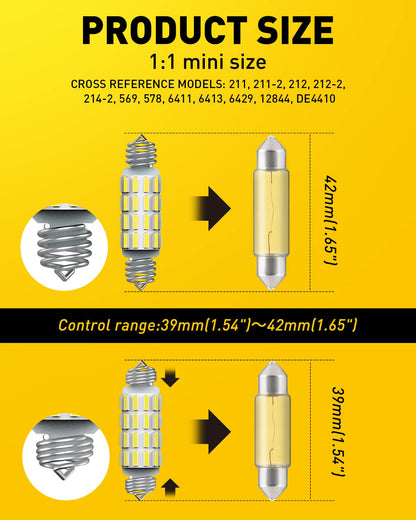 AUXITO 194 LED Bulbs for License Plate Light 168 175 2825 W5W T10 24-SMD 3014 Chipsets 6000K White for Car Dome Door Map Dash Courtesy Cargo License Plate Lights, Pack of 2