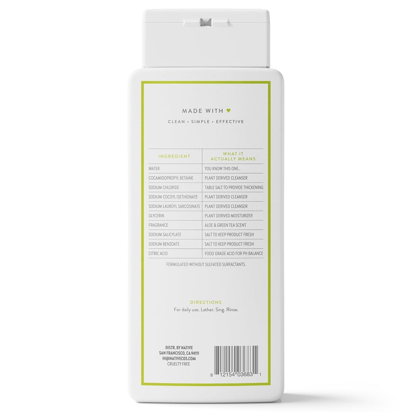 Native Clean Body Wash, Gentle & pH-balanced for Sensitive Skin, 24-Hr Freshness for Women & Men, Vegan & Cruelty-Free, Free of Sulfates, Parabens & Phthalates, Cashmere & Rain, 18 fl oz