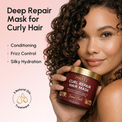 MAREE Deep Conditioning Hair Mask for Damaged Hair Treatment – Keratin Hair Care for Hydrating Growth Repair Moisturizing – Dry Curly Color Refreshing – 10 Fl Oz, White