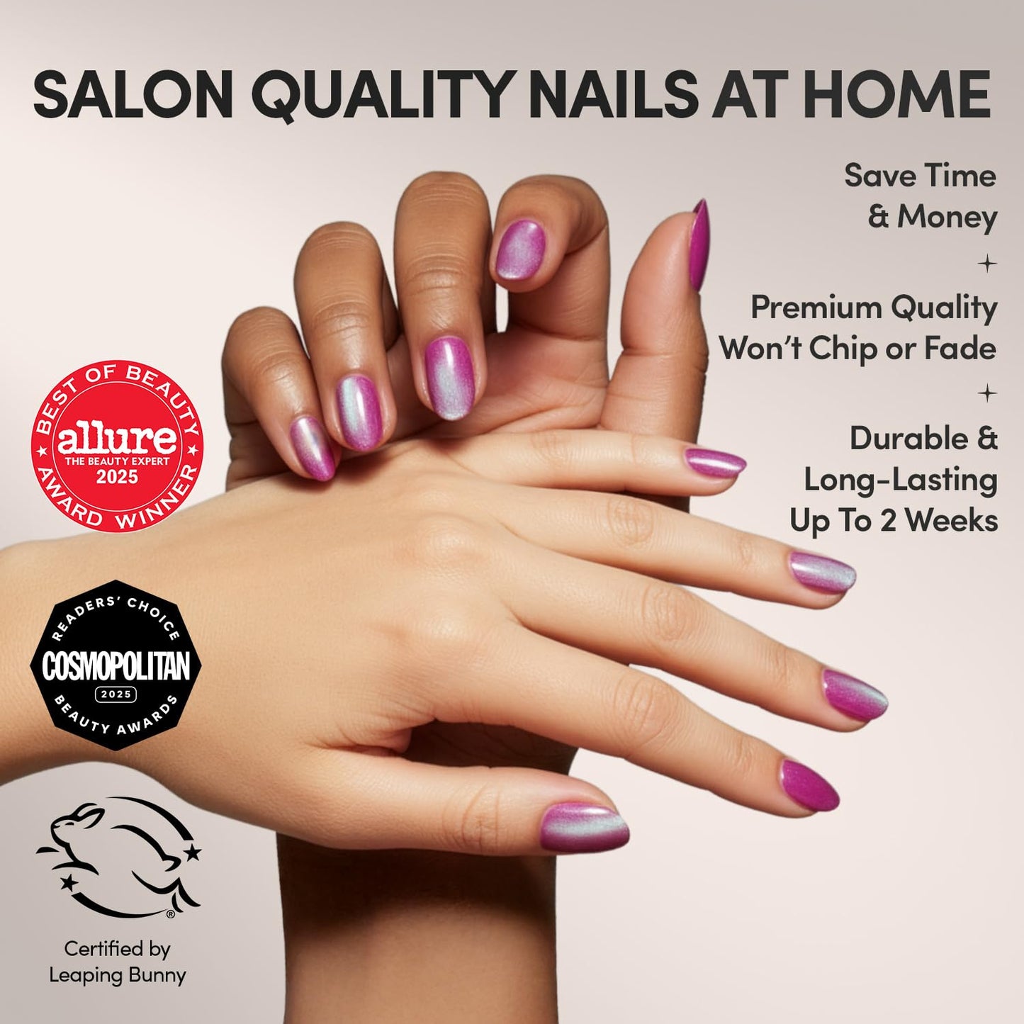 Glamnetic Press On Nails - Short Almond, Glossy Fake Nails 24 Pc Full Kit