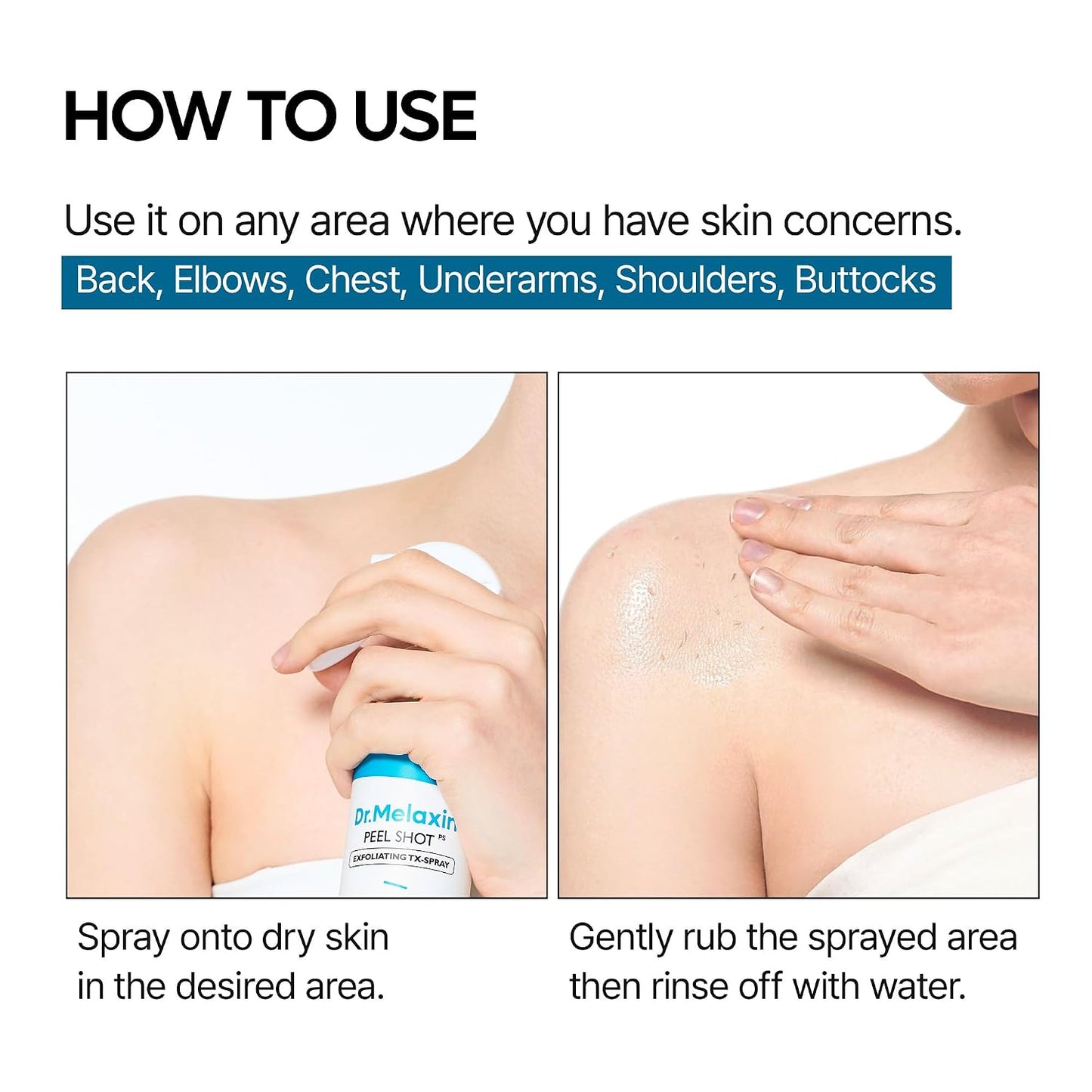 Dr.Melaxin Peel Shot Exfoliating TX-Spray 6.76 fl.oz - 99% Tranexamic Acid and Niacinamide Body Exfoliator Spray for Uneven Skin Tone, AHA PHA Body Peel for Rough Skin, K-Beauty Body Brightening