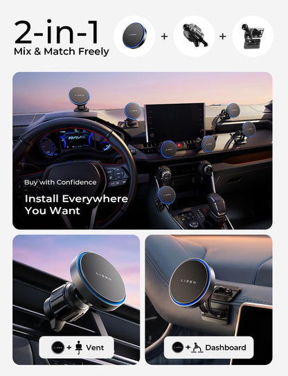 LISEN 15W MagSafe Car Mount Charger, Magnetic Phone Holders for Your Car