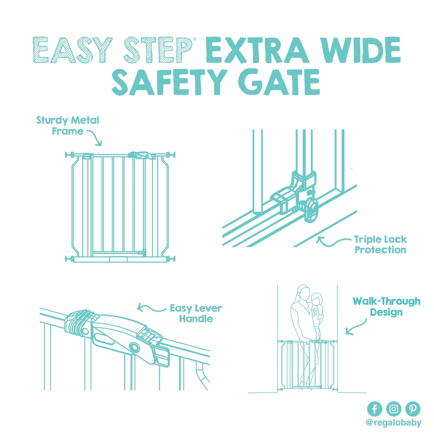 Regalo Safety 29"-38.5" Easy Step Baby Gate, Bottom of Stairs & Doorways