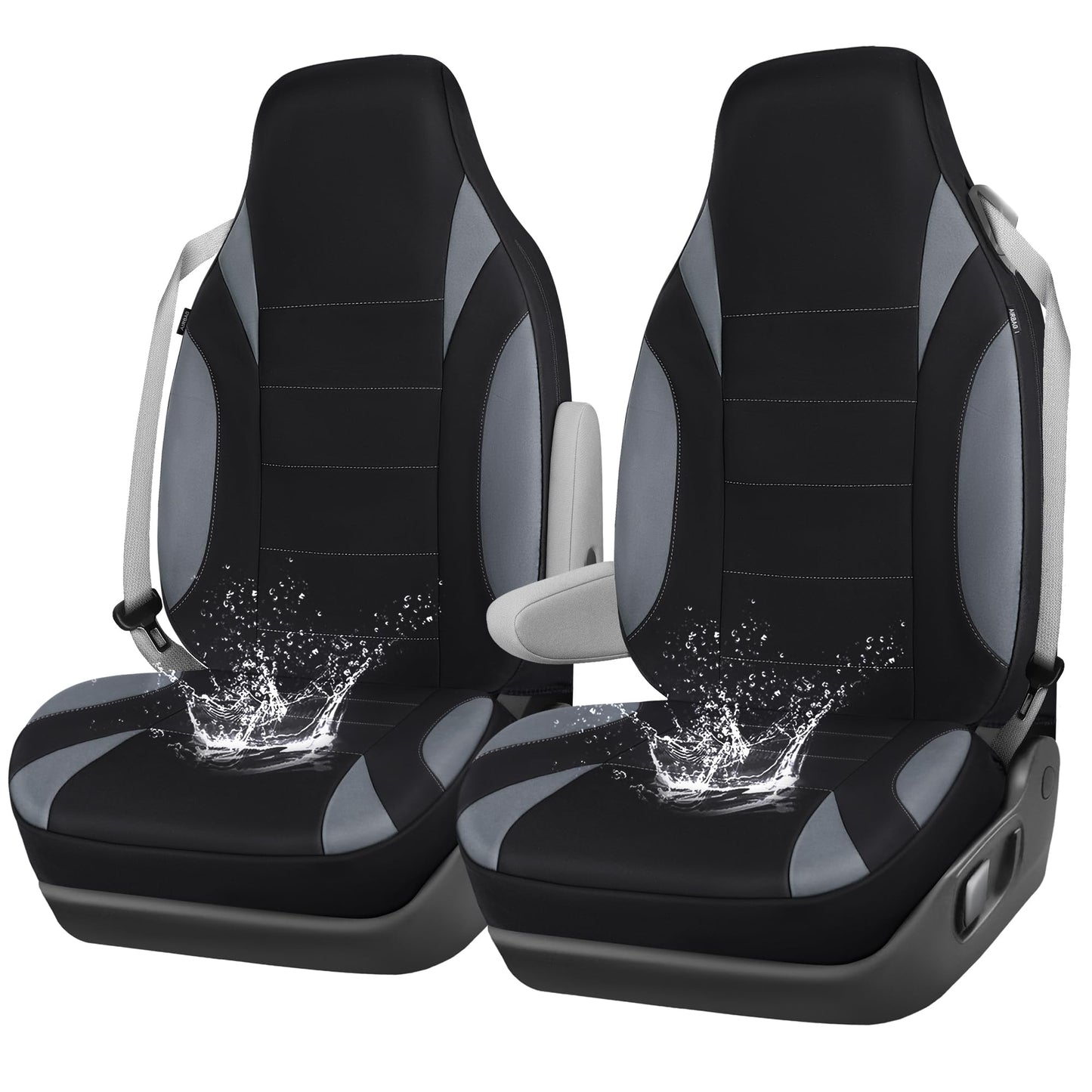 CAR PASS Waterproof Car Seat Covers Front Seats Only with 5mm Composite EVA, Neoprene Car Seat Cover with Separate Headrest Cover, Quick Setup Universal Fit for Car SUV Trucks,Airbag Compatible（Gray