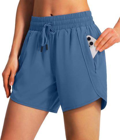 Ksmien Women's 5"/7" Athletic Running Shorts Quick Dry with Zipper Pockets
