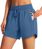 Ksmien Women's 5"/7" Athletic Running Shorts Quick Dry with Zipper Pockets