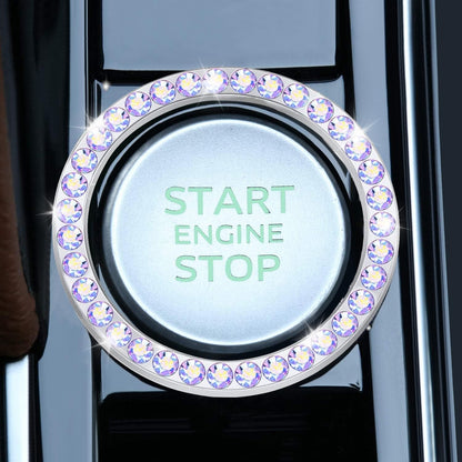 LivTee 2 PCS Crystal Double Rhinestone Car Engine Start Stop Decoration Ring, Bling Car Interior Accessories for Women, Push to Start Button Cover Sticker, Automotive Decals, Light Green