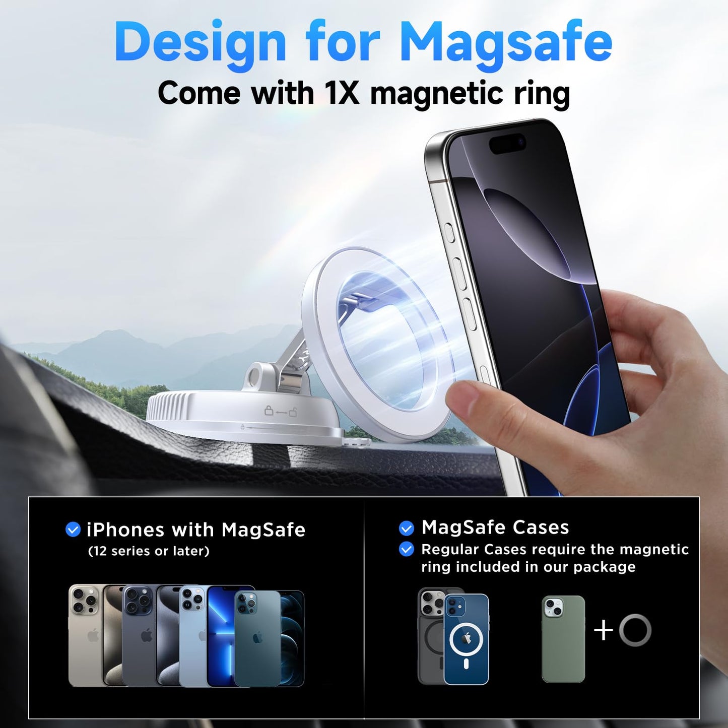 ANDERY Car Phone Holder for Magsafe [78+LBS Strongest Suction & 2400gf Strongest Magnetic] 360° Adjustable Car Phone Mount, Phone Holders for Your Car for iPhone 17-12 Pro Max Air Plus (Carbon Fiber)