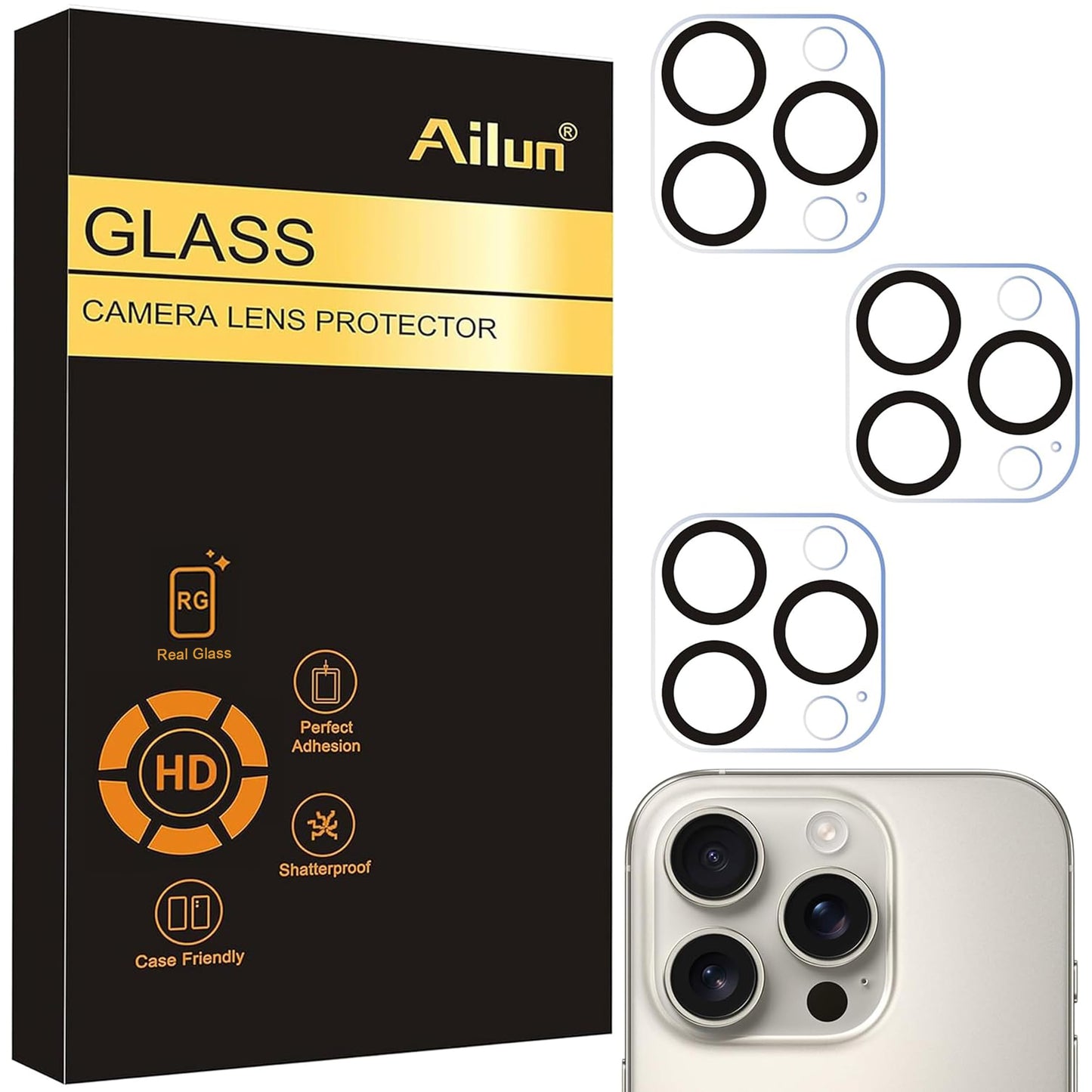 Ailun 3 Pack Camera Lens Protector for iPhone 17 Pro Max, Tempered Glass