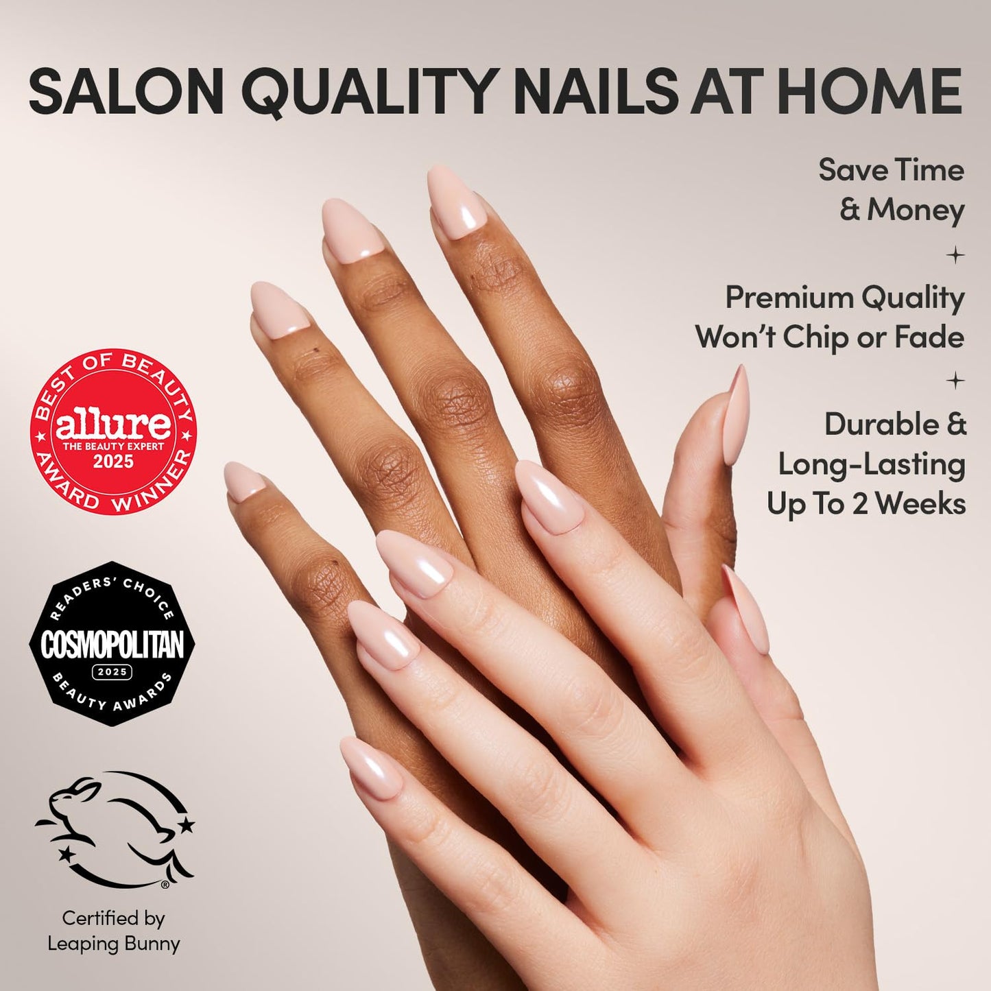 Glamnetic Press On Nails - Short Almond, Glossy Fake Nails 24 Pc Full Kit