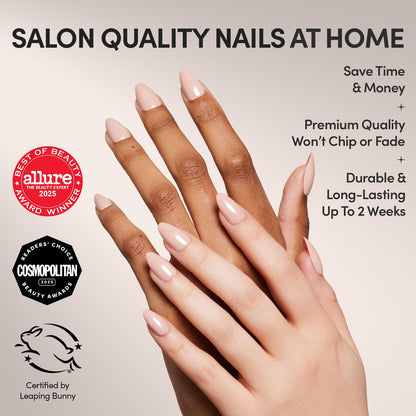 Glamnetic Press On Nails - Short Almond, Glossy Fake Nails 24 Pc Full Kit