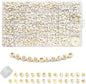 Looconi 810pcs Gold Letter Beads Square 6x6mm White Cube Acrylic Alphabet A-Z with Heart Pattern and Crystal Line for Jewelry Making