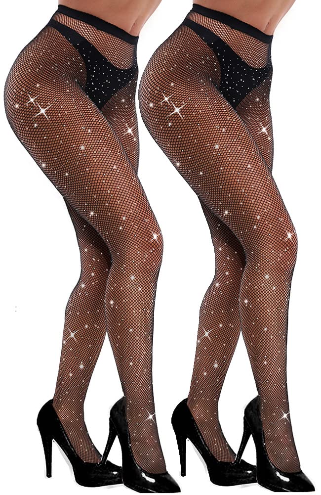 VEBZIN Sparkly Fishnets Stockings High Waist Tights for Women