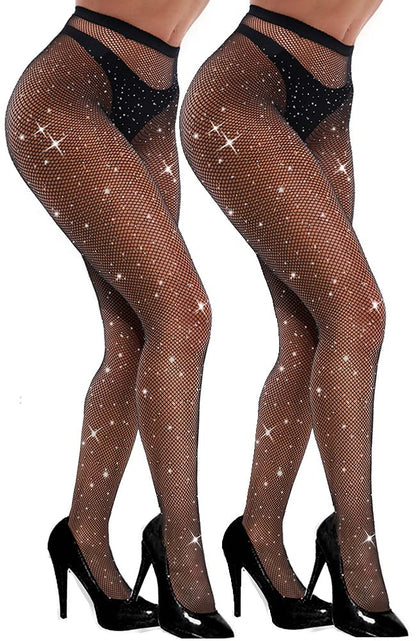 VEBZIN Sparkly Fishnets Stockings High Waist Tights for Women