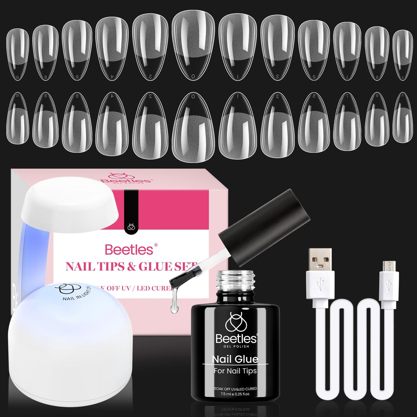 Beetles Soft Gel Nail Tips Short Almond 288pcs in 12 Sizes Etch-X