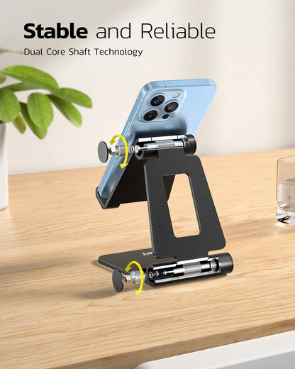 Nulaxy Full Aluminum Dual Folding Cell Phone Stand for Desk, Silver