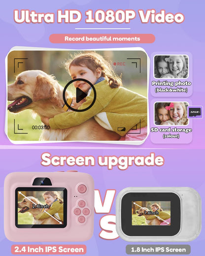 Dylanto Kids Camera Instant Print,1080P Kids Instant Cameras that Print Photos,Christmas Birthday Gifts for Girls Age 3-12,Portable Toy for 3 4 5 6 7 8 9 10 Year Old Girls Boys Pink