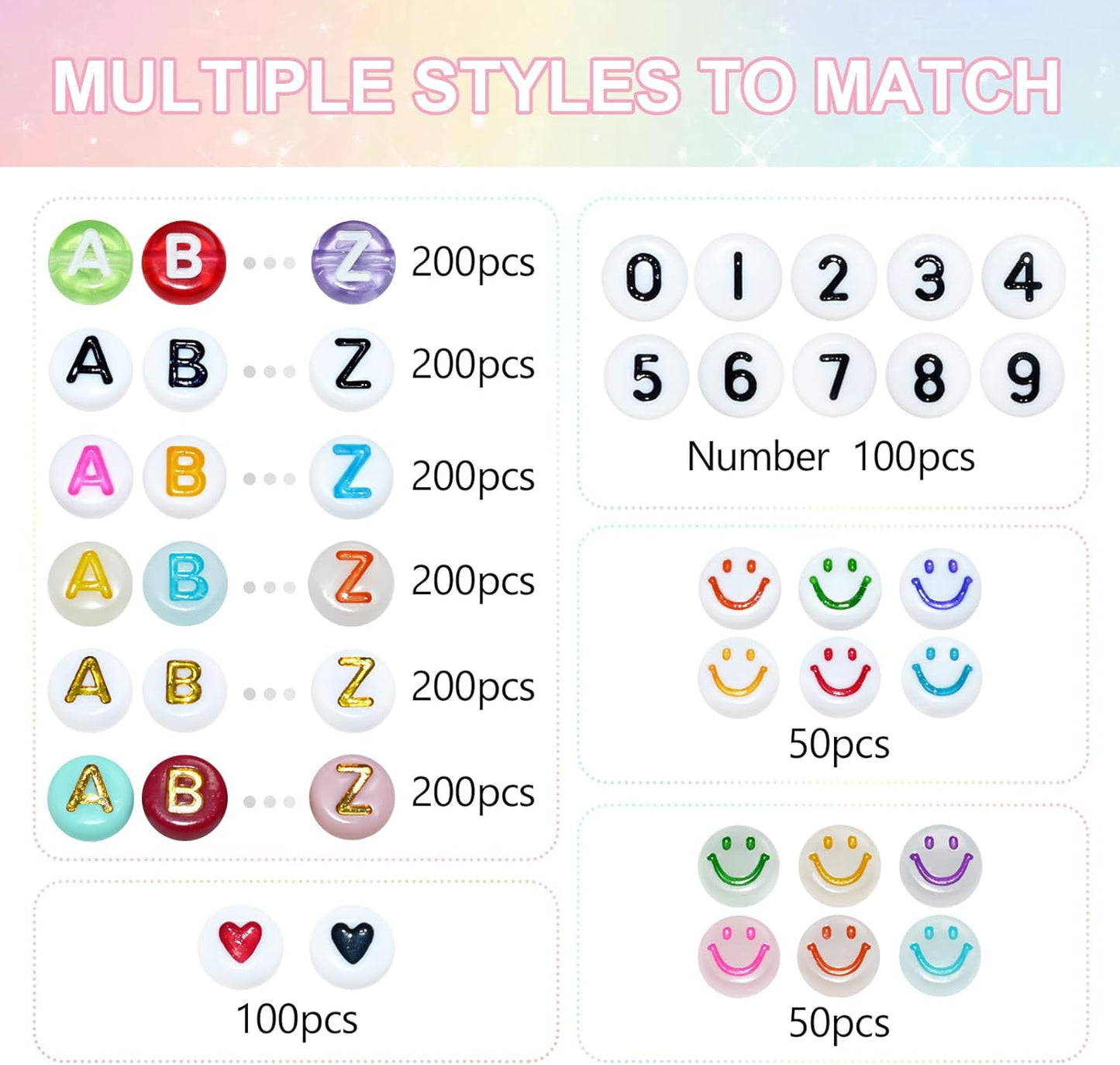 Looconi 810pcs Gold Letter Beads Square 6x6mm White Cube Acrylic Alphabet A-Z with Heart Pattern and Crystal Line for Jewelry Making