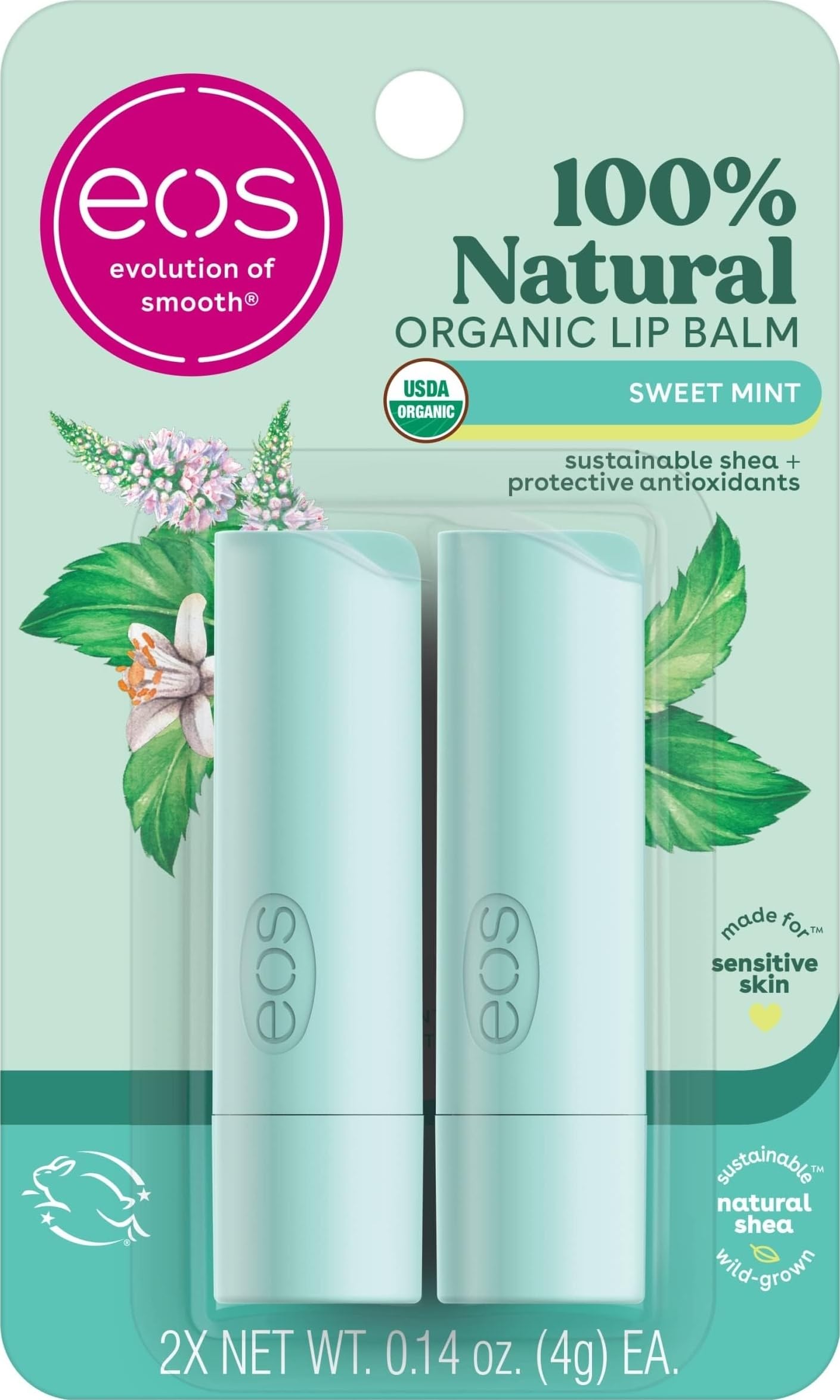 eos 100% Natural Lip Balm - Strawberry Sorbet and Pomegranate Raspberry, All-Day Moisture, Lip Care Products, 0.14 oz, 2-Pack
