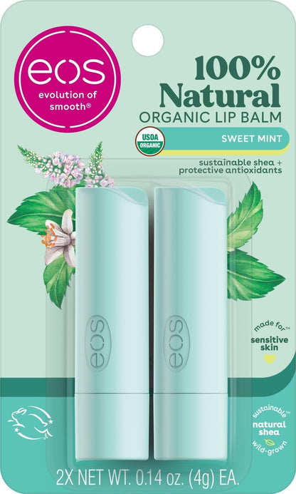 eos 100% Natural Lip Balm - Strawberry Sorbet and Pomegranate Raspberry, All-Day Moisture, Lip Care Products, 0.14 oz, 2-Pack