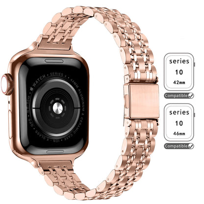 QUNDAXI Slim Watch Band Compatible with Apple Watch 41mm 45mm 42mm 44mm 40mm 38mm Metal Stainless Steel Watchband Suitable for iWatch 11/10/9/8/7/6/5/4/3/2/1/SE Series Women Luxury Strap