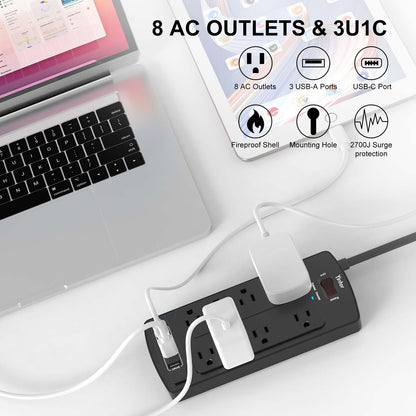 Yintar 6Ft Surge Protector Power Strip with 8 Outlets and 4 USB Ports