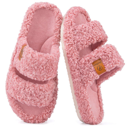 EverFoams Womens Fuzzy Open-toe Slippers Memory Foam Indoor House Shoes