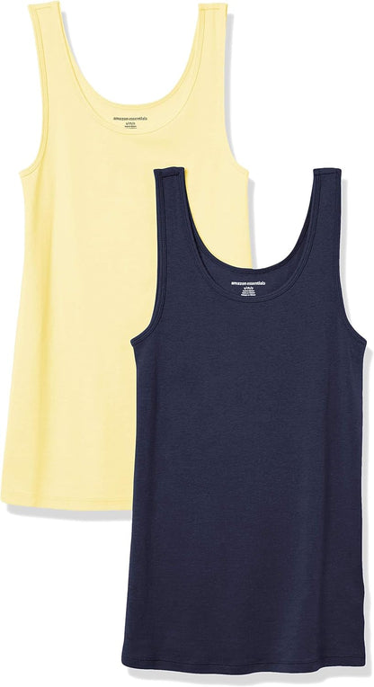 Amazon Essentials Women's Slim-Fit Ribbed Scoop Neck Tank Tops, Pack of 2