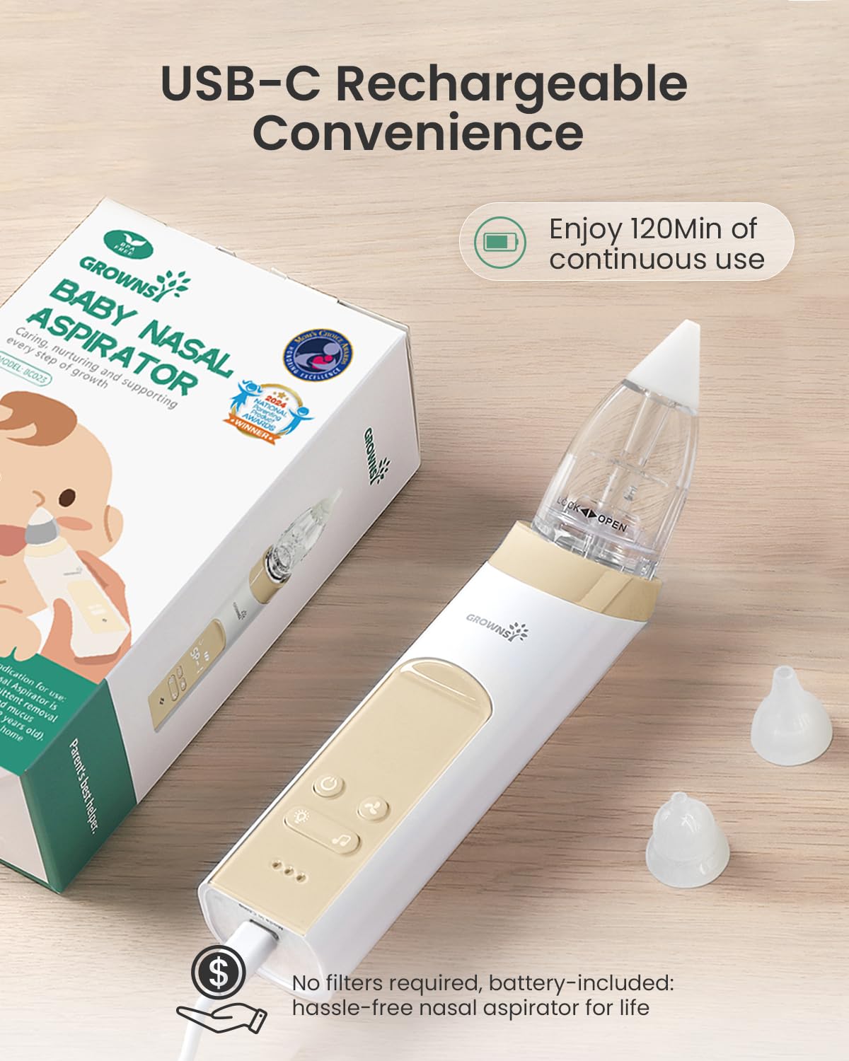 GROWNSY Nasal Aspirator for Baby, Electric Nose Sucker, Powerful Suction