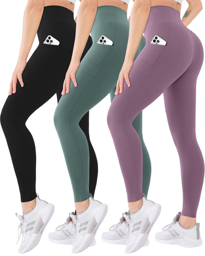 Blisset 3 Pack High Waisted Leggings for Women with Pockets Soft Active Compression Pants for Yoga Running & Daily Wear