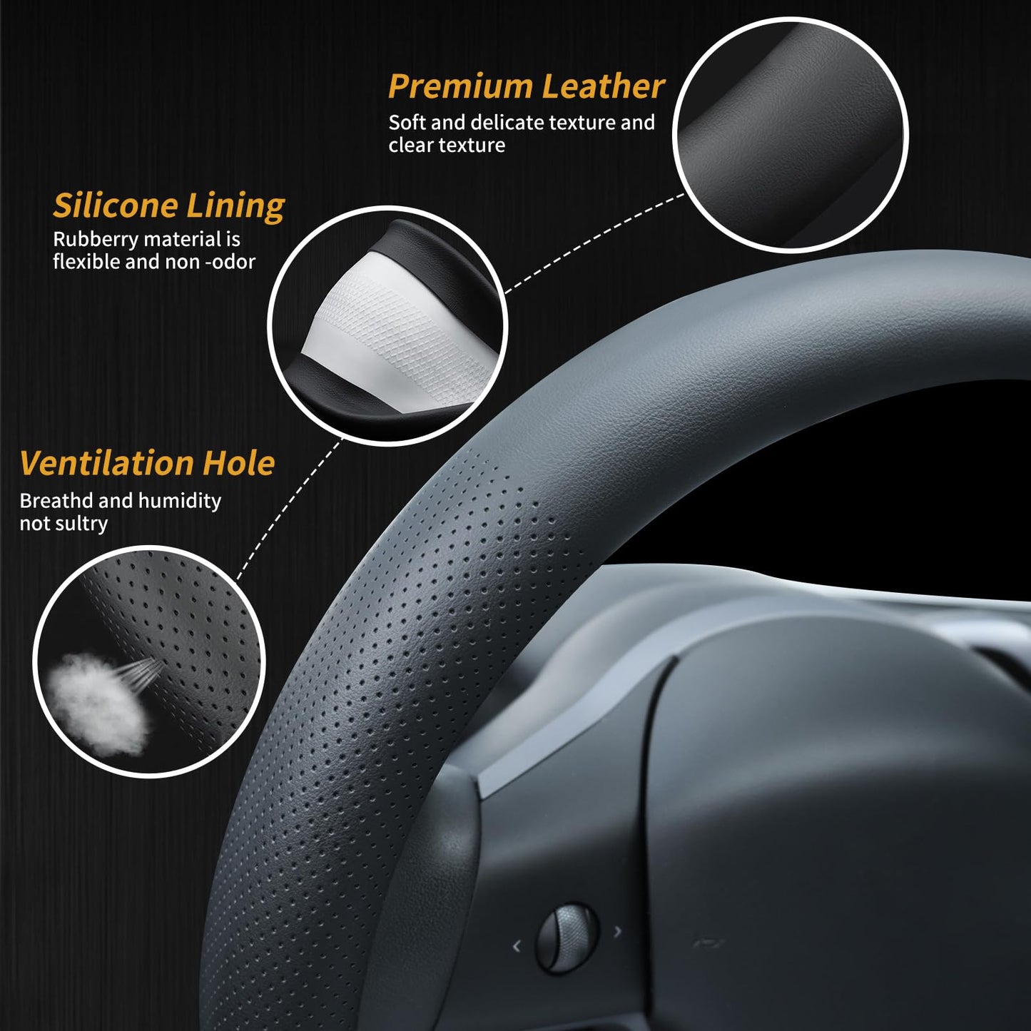 Uxcer Nappa Leather Steering Wheel Cover Compatible with Tesla Model 3/Y 2016-2025 2026 Juniper/Highland, Non-Slip Breathable Tesla Model 3/Y Steering Wheel Protector, White