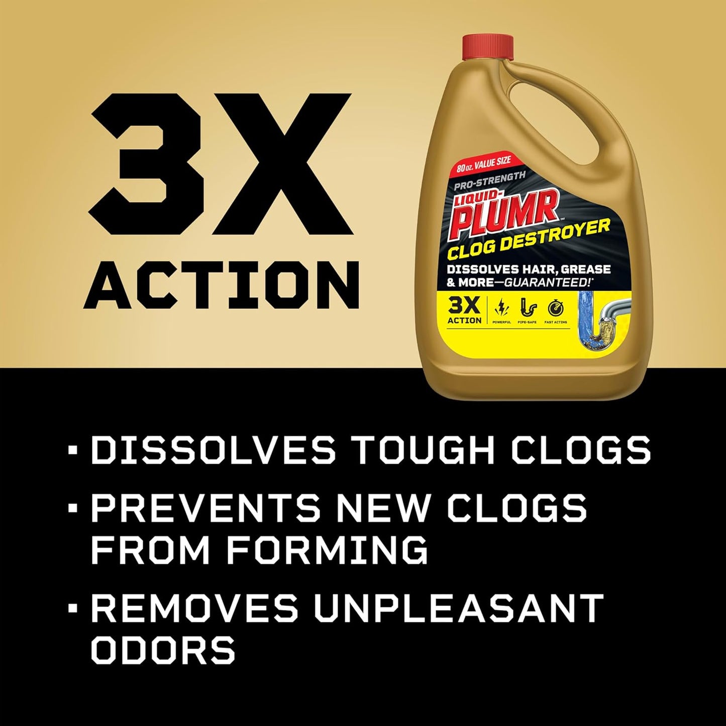 Liquid-Plumr Pro-Strength Full Clog Destroyer, Bathroom & Kitchen Sinks, Shower and Tub Drain, Safe for Pipes, Liquid Drain Cleaner, 80 Fluid Ounces