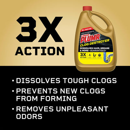 Liquid-Plumr Pro-Strength Full Clog Destroyer, Bathroom & Kitchen Sinks, Shower and Tub Drain, Safe for Pipes, Liquid Drain Cleaner, 80 Fluid Ounces