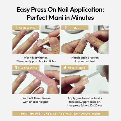 Glamnetic Press On Nails - Short Almond, Glossy Fake Nails 24 Pc Full Kit