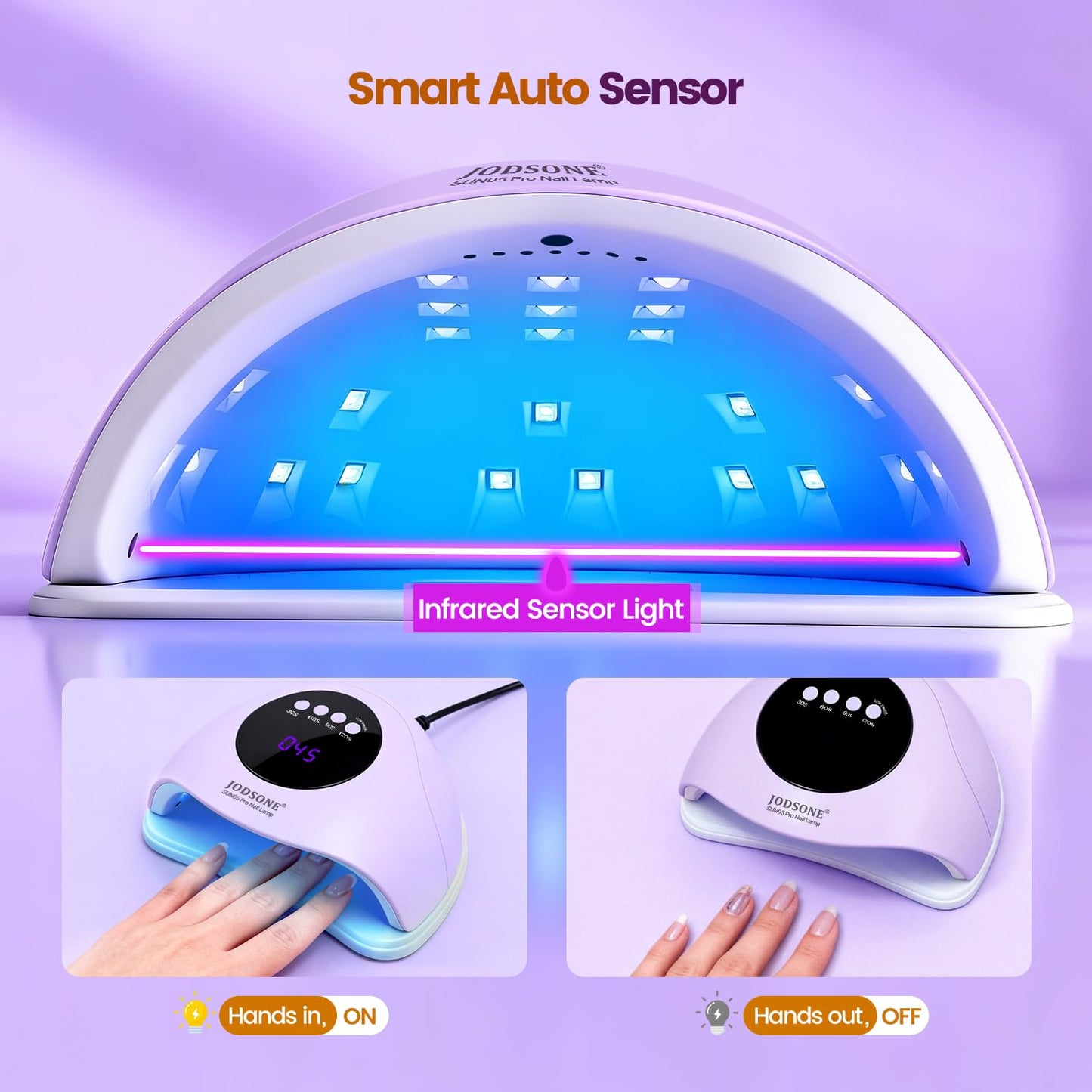 JODSONE U V LED Nail Lamp with Base Coat Top Coat Set, Nail Dryer for Gel Polish for Nails with Automatic Sensor & 4 Timers