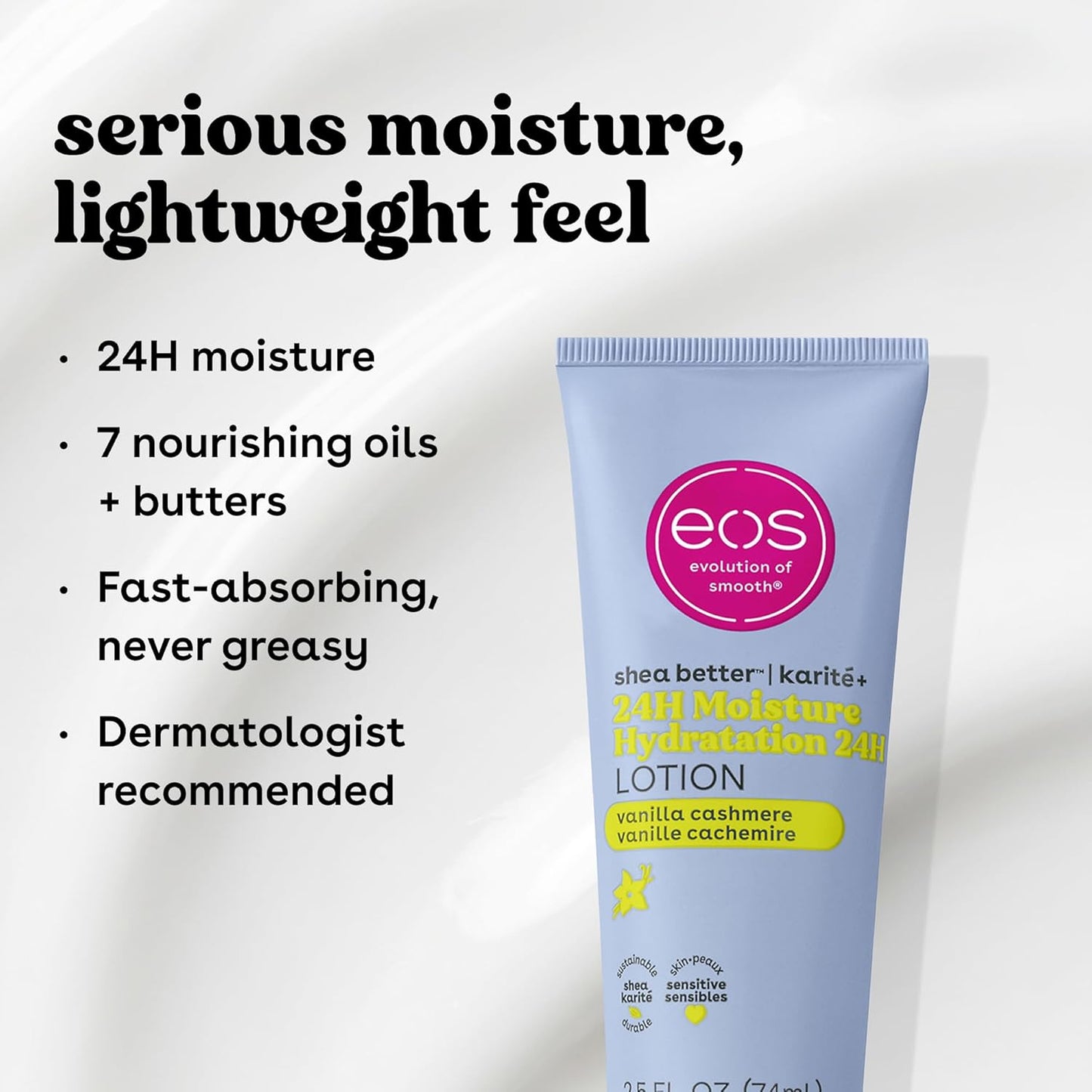 eos 24H Moisture Travel Body Lotion- Vanilla Cashmere, 2.5 fl oz