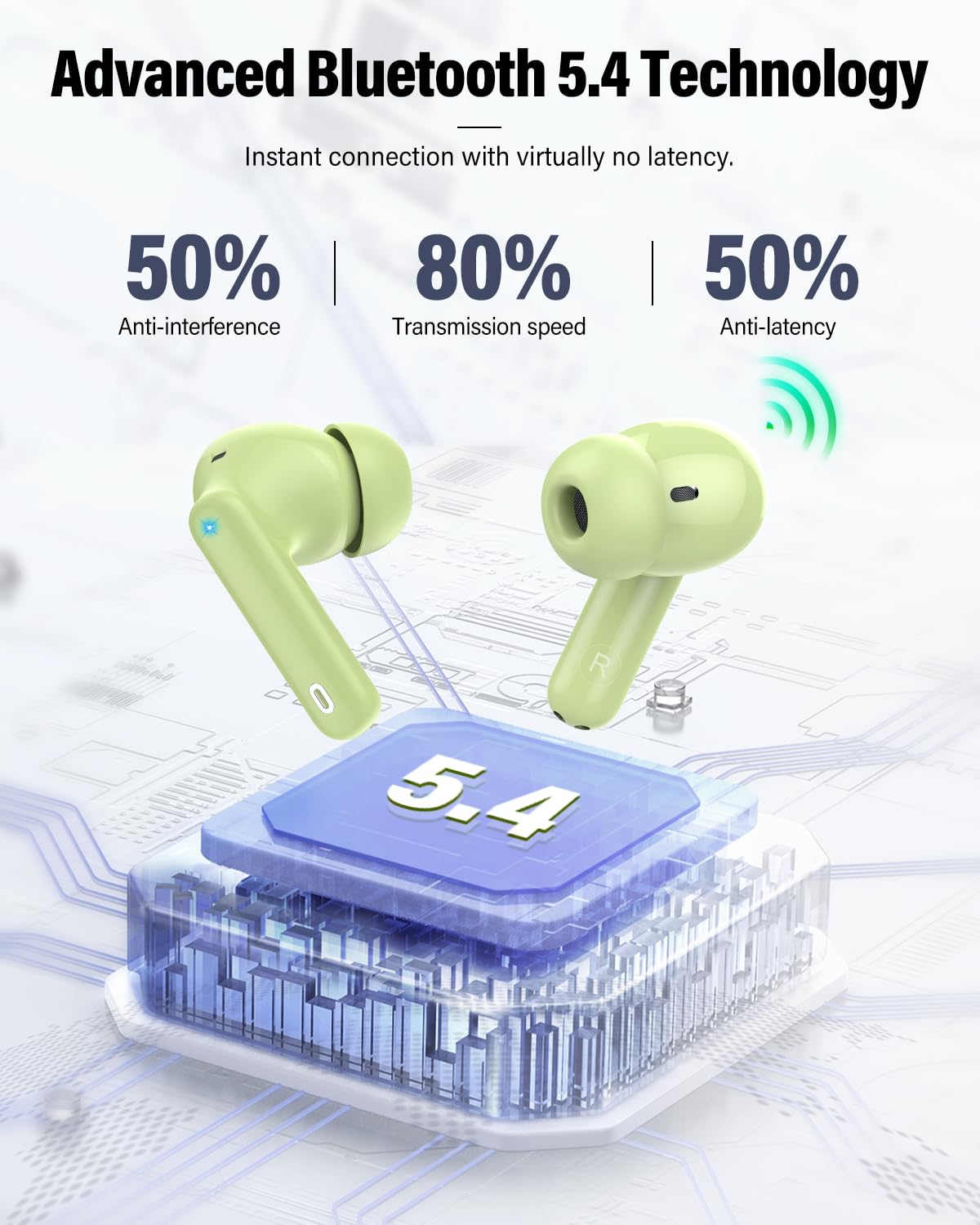 Wireless Earbuds, Bluetooth 5.4 Headphones Bass Stereo/Clear Calls, Black