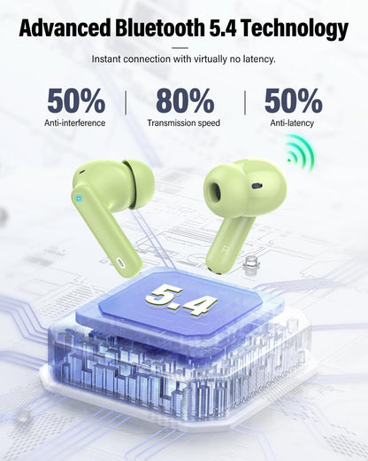 Wireless Earbuds, Bluetooth 5.4 Headphones Bass Stereo/Clear Calls, Black