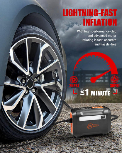 ROCGORLD R8 Tire Inflator Portable Air Compressor, DC 12V Air Compressor Portable with Large Dual Digital Screen, 3X Faster Inflation Air Pump for Car, Bike, Ball, Motor