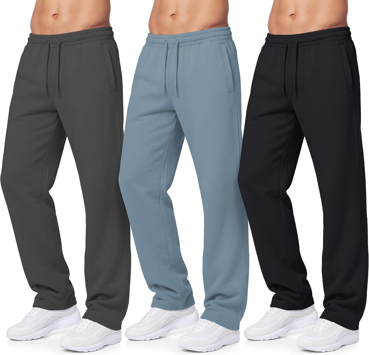 PURE CHAMP Sweatpants for Men 3 Pack Fleece Athletic Workout Joggers Mens Sweatpants with Zipper Pockets Size S-3XL