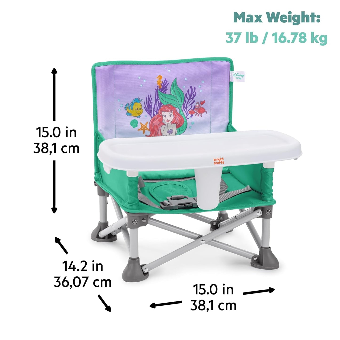 Bright Starts Pop 'N Sit Portable Booster, Indoor/Outdoor Use, Floor Seat with Feeding Tray, Teal, 6 Mos - 3 Yrs