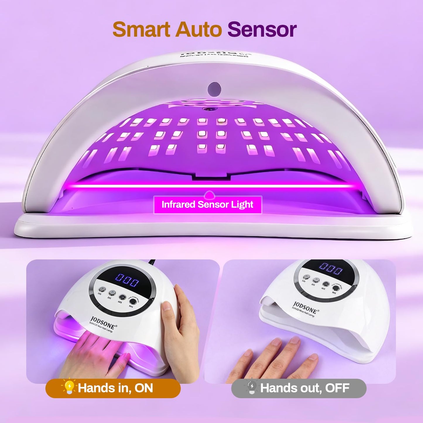 JODSONE U V LED Nail Lamp with Base Coat Top Coat Set, Nail Dryer for Gel Polish for Nails with Automatic Sensor & 4 Timers