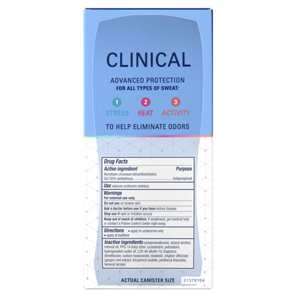 Secret Clinical Strength Invisible Solid Antiperspirant Deodorant for Women, 100HR Sweat & Odor Protection, 3X Stress Protection with Hyaluronic Acid, PH Balanced, Completely Clean Scent, 2.6 oz