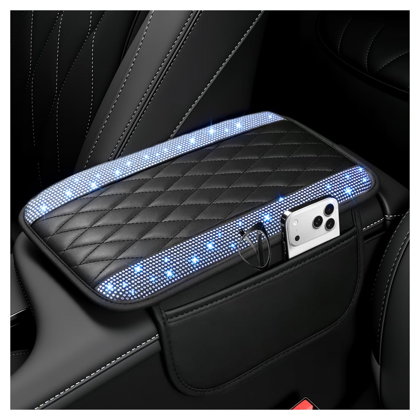 Stacool Upgraded Car Center Console Cover,Microfiber Leather Car Armrest Cover Cushion with 2 Storage Bags,Universal Car Armrest Storage Box (Black)
