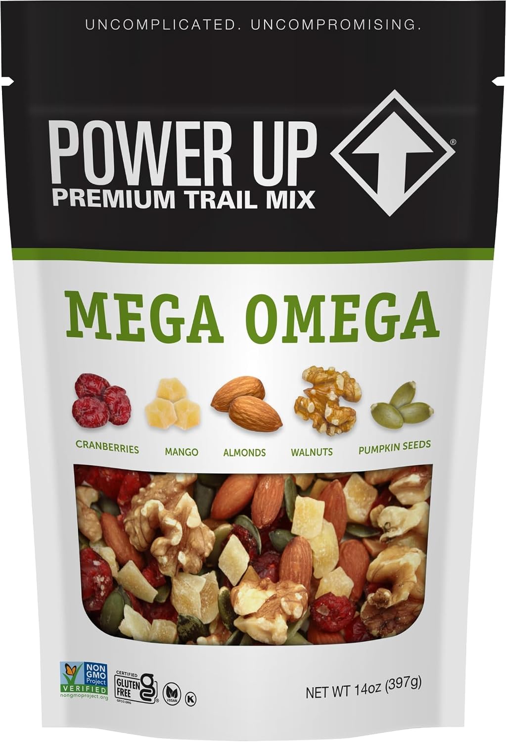 Power Up Trail Mix, Mega Omega Trail Mix, Non-GMO, Vegan, Gluten Free, No Artificial Ingredients, Gourmet Nut, 14 Ounce Bag