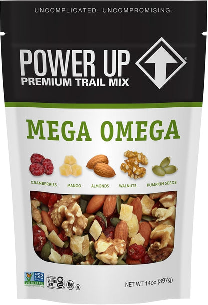Power Up Trail Mix, Mega Omega Trail Mix, Non-GMO, Vegan, Gluten Free, No Artificial Ingredients, Gourmet Nut, 14 Ounce Bag