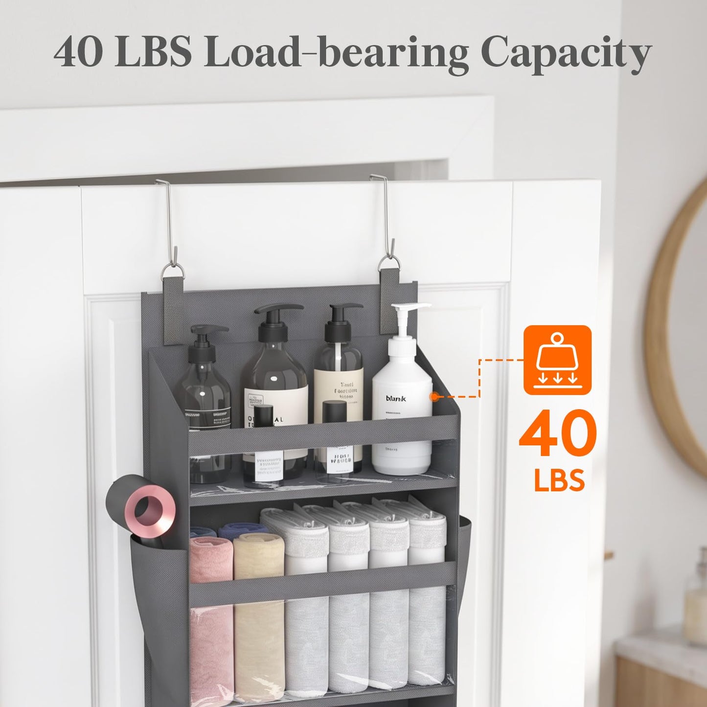 Lifewit 1 Pack Over the Door Organizer, 5 Section Hanging Storage, Beige